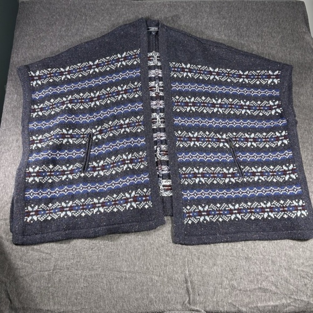 Lands End Oversized Fair Isle Knit Sweater Vest Shawl Poncho Nordic OS Wool Blen
